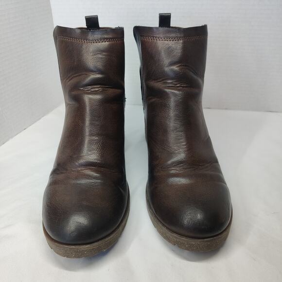 Korks Elsie 10 Chocolate Brown Faux Leather Pull On Ankle Boots Chunky Lug Sole - Picture 2 of 10